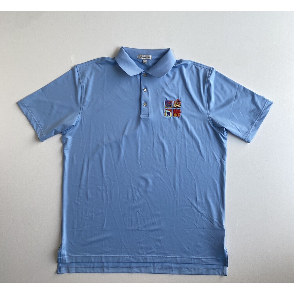 Peter Millar Golf Polo Shirt Mens Large Blue Crown Sport Ocean Embroidered Logo